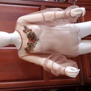 Sheer Forever 21+ blouse with embellishments